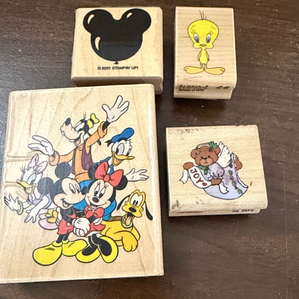 Vintage Disney Wood Mounted Rubber Stamps Mickey Mouse Tweety Stampin Up